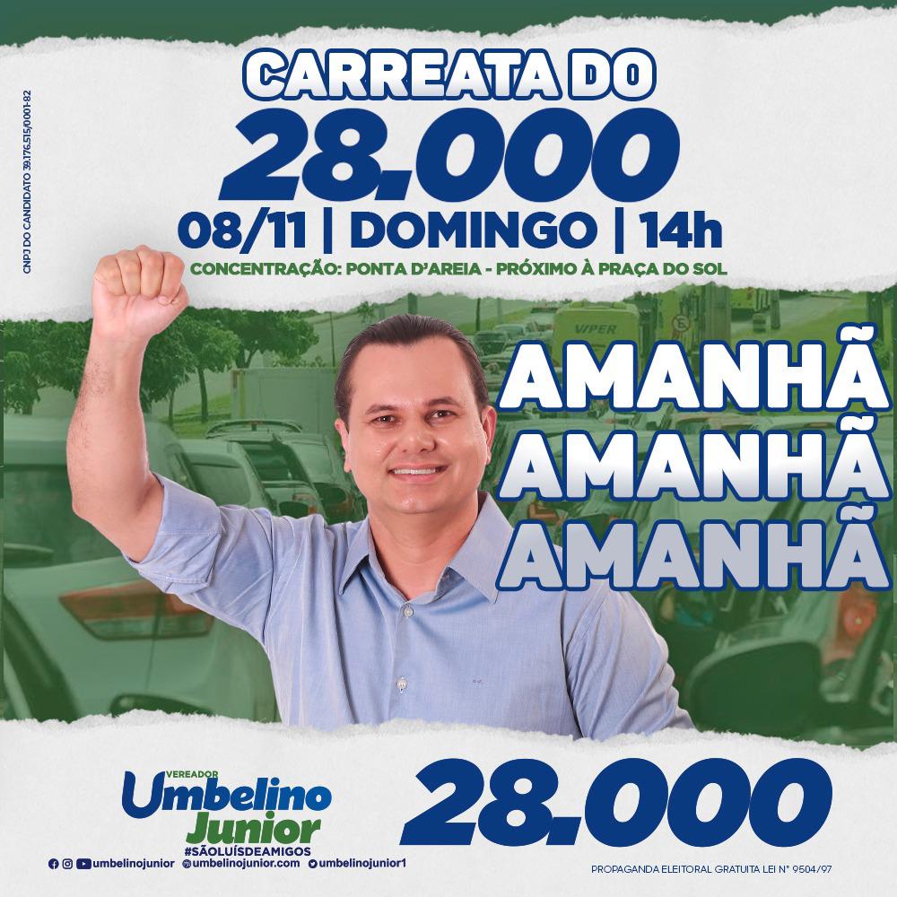 Umbelino Junior (PRTB), realizará, na tarde deste domingo (8), uma grande carreata nas principais avenidas da capital maranhense.