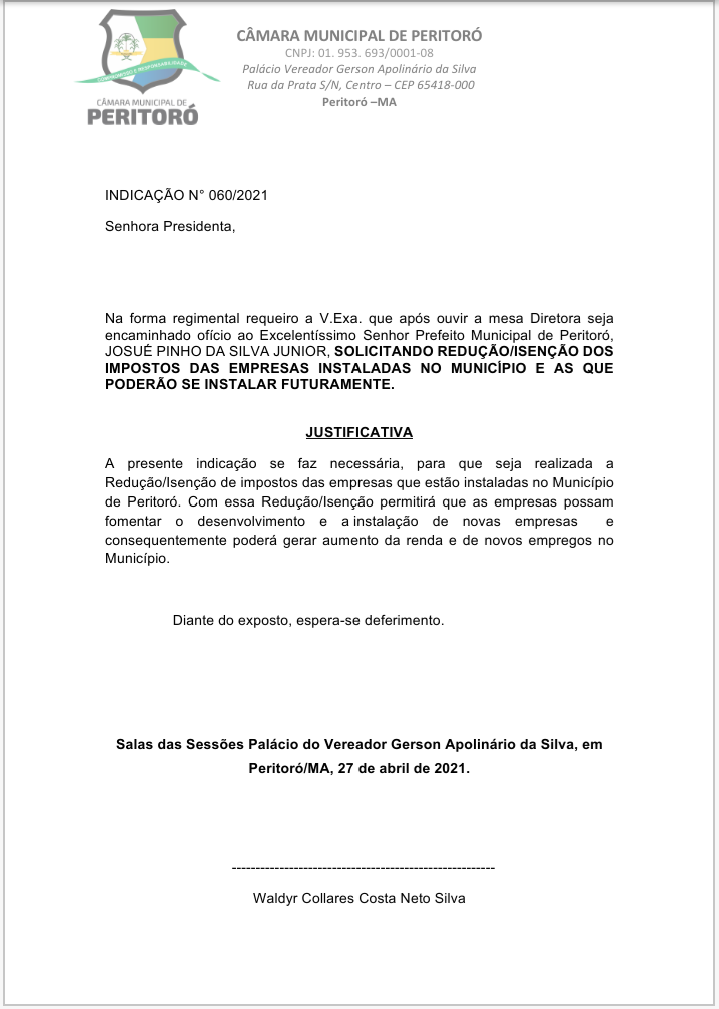 Waldyr Collares, professor e vereador,  apresentou dois requerimentos e uma indicação. 