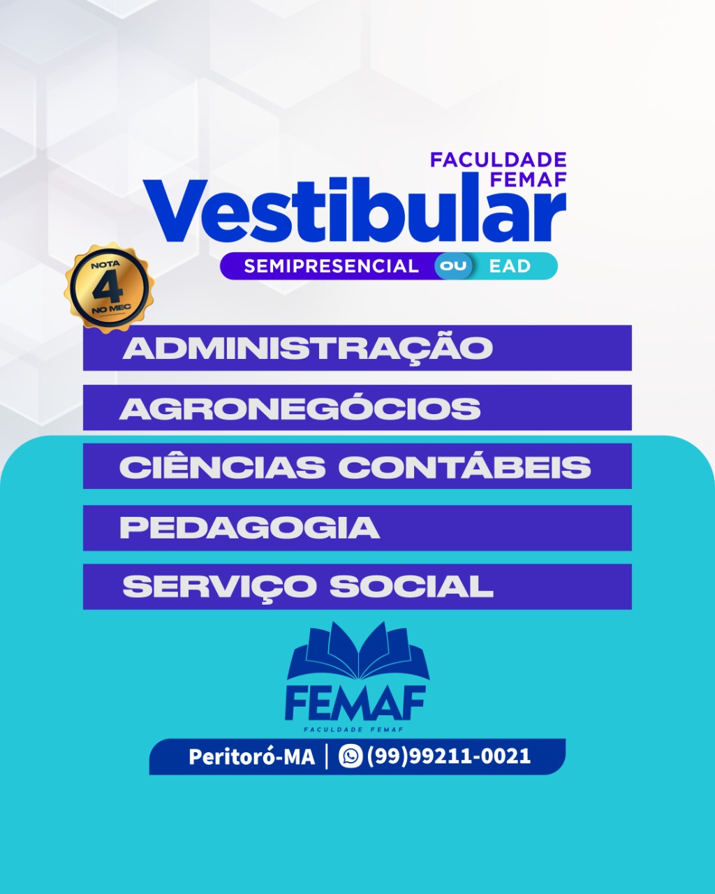 CHEGOU A SUA VEZ! Inscrições para o vestibular da Faculdade FEMAF