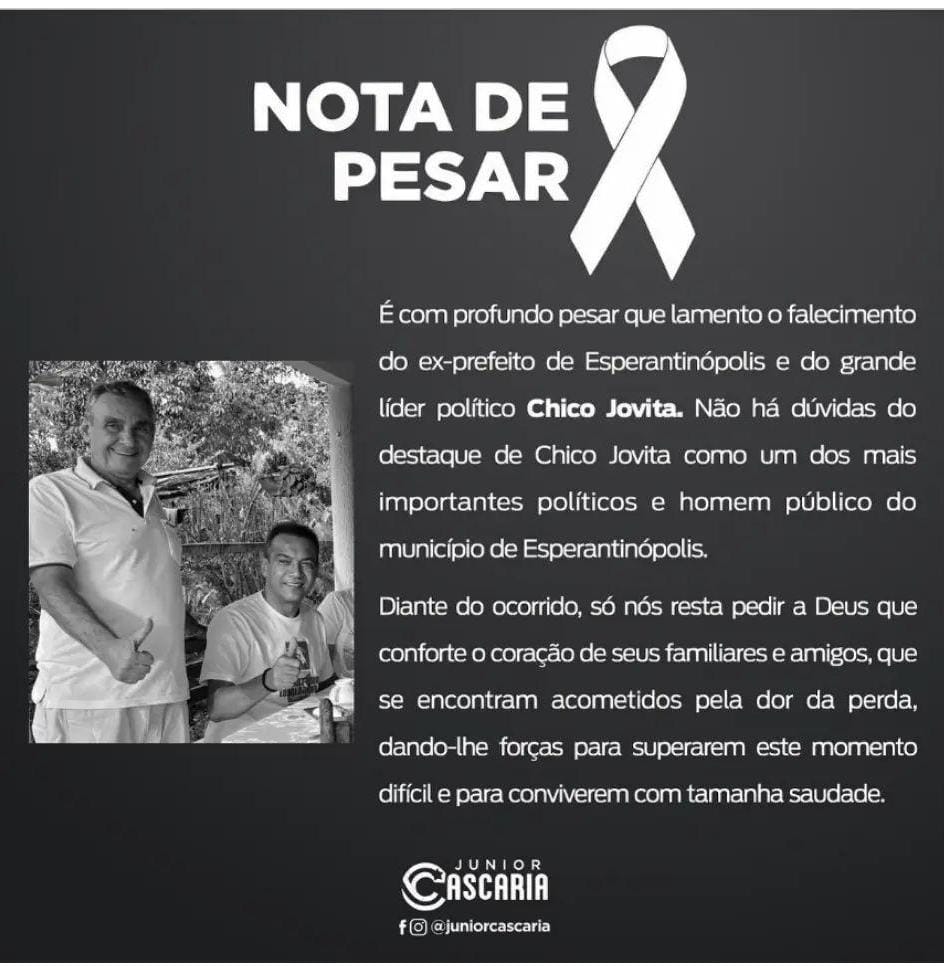 Francisco Jovita Carneiro, conhecido em toda região por Chico Jovita nasceu no dia 24 de setembro de 1954. Ele foi vereador por três mandatos e prefeito por duas vezes da cidade maranhense de Esperantinópolis.